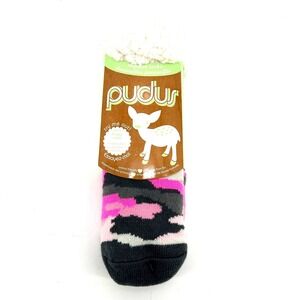 Pudus Slipper Socks Pink Camo Faux Fur Lined Gripper Soles CAMO-PK-C NEW